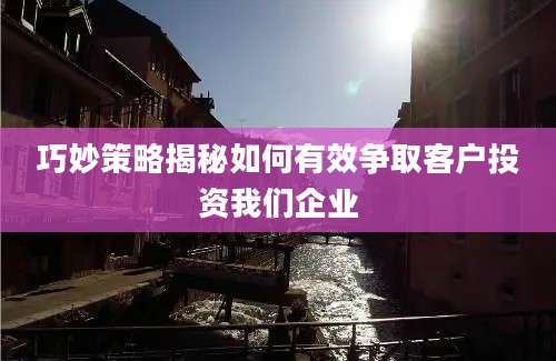 巧妙策略揭秘如何有效争取客户投资我们企业