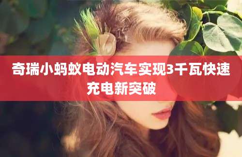 奇瑞小蚂蚁电动汽车实现3千瓦快速充电新突破